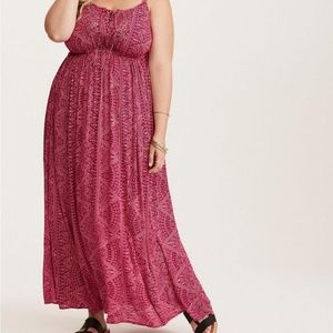 Torrid Berry & White Geo Print Embellished Gauze Maxi Dress Size 3